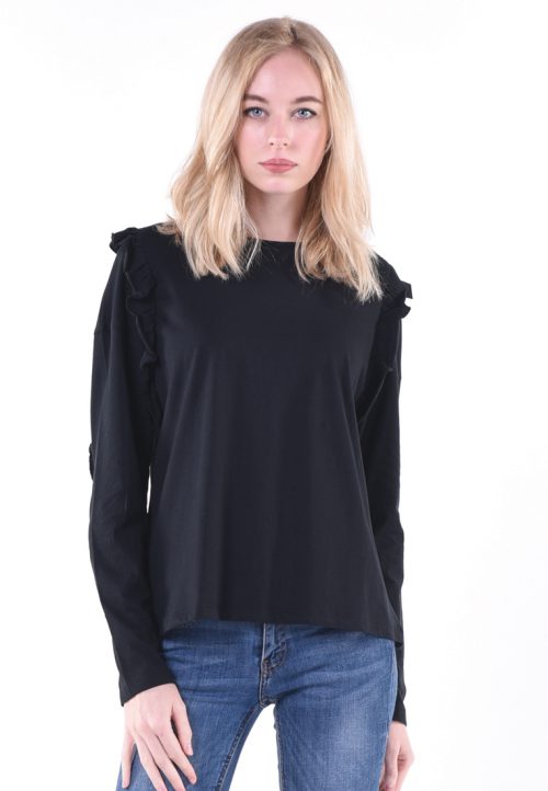 เสื้อยืดแขนยาว ไม่มีสกรีน เย็บลูกเล่นจีบแขน หน้า - หลัง สร้างความสะดุดตา แตกต่าง เพิ่มความฟรุ่งฟริ้งแต่เรียบง่ายไม่ธรรมดา