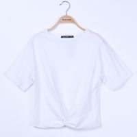 เสื้อยืด T-shirt แขนสั้นไขว้หน้า ความเซอร์บวกกับความซนเซ็กซี่เล็ก ๆ กับเสื้อที เชิต ขาวล้วน ผูกปมหน้า ซ่าส์นิด ๆ