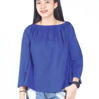 เสื้อเบลาส์ long-sleeves pleated scoop neck