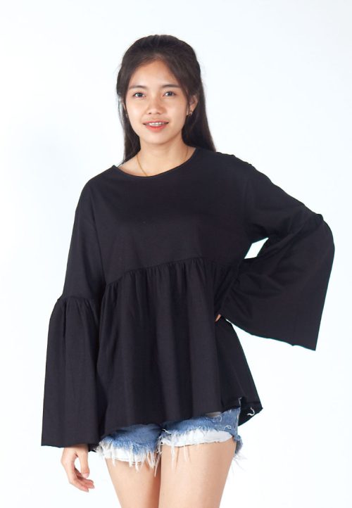 เสื้อเบลาส์ extended Long -Sleeves wide neck (ดำ)