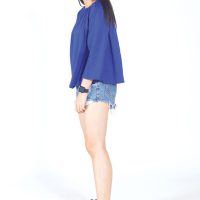 เสื้อเบลาส์ long-sleeves pleated scoop neck