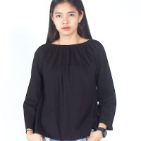 เสื้อเบลาส์ long-sleeves pleated scoop neck