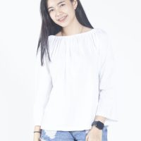เสื้อเบลาส์ long-sleeves pleated scoop neck (ขาว)