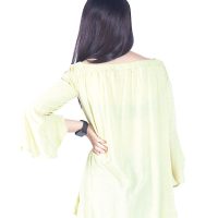 เสื้อเบลาส์ Single-Hued Off-Shoulder Flared-Sleeve (เหลืองอ่อน)