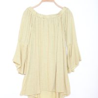 เสื้อเบลาส์ Single-Hued Off-Shoulder Flared-Sleeve (เหลืองอ่อน)