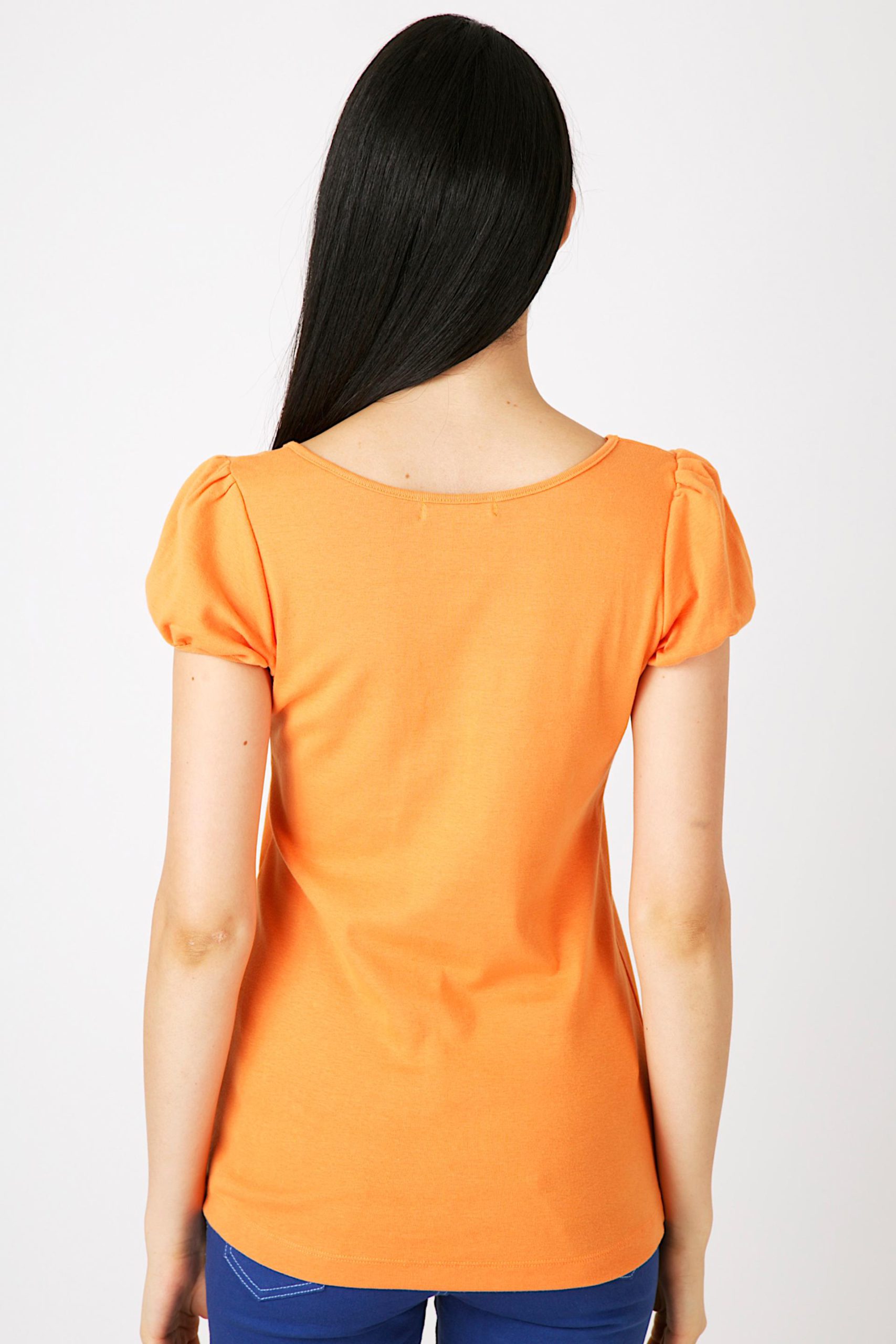 เสื้อยืดผ้าริบ คอยูแขนตุ๊กตา สีส้มอ่อน (2)
