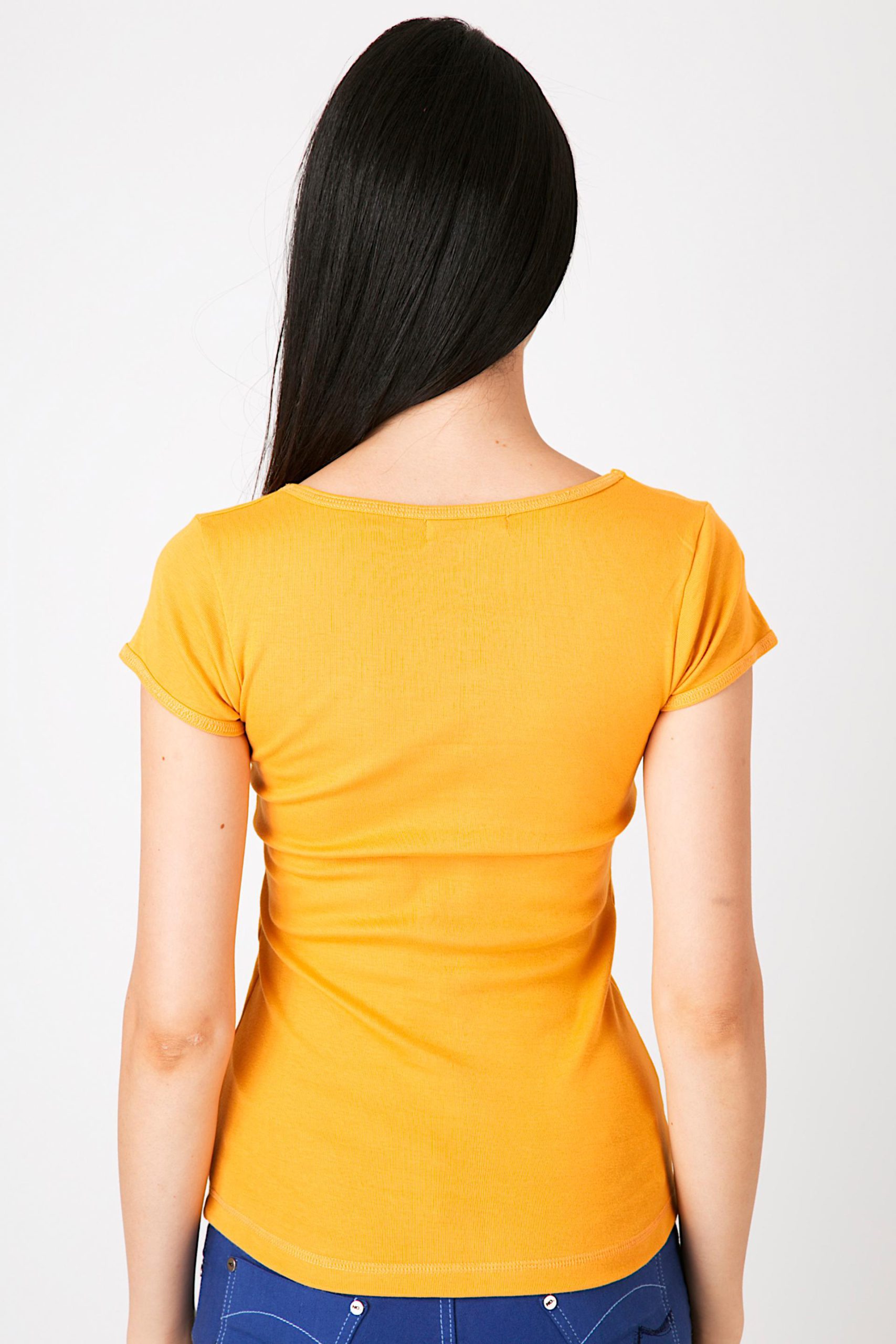เสื้อยืดผ้าริบ คอยูแขนเบิ้ล สีเหลือง (3)