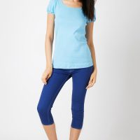 เสื้อยืดผ้าริบ คอยูแขนตุ๊กตา สีฟ้า (1)