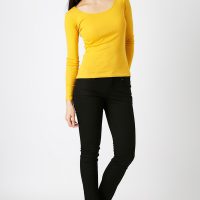 เสื้อยืดผ้าริบ คอยูแขนยาวสีเหลือง (4)