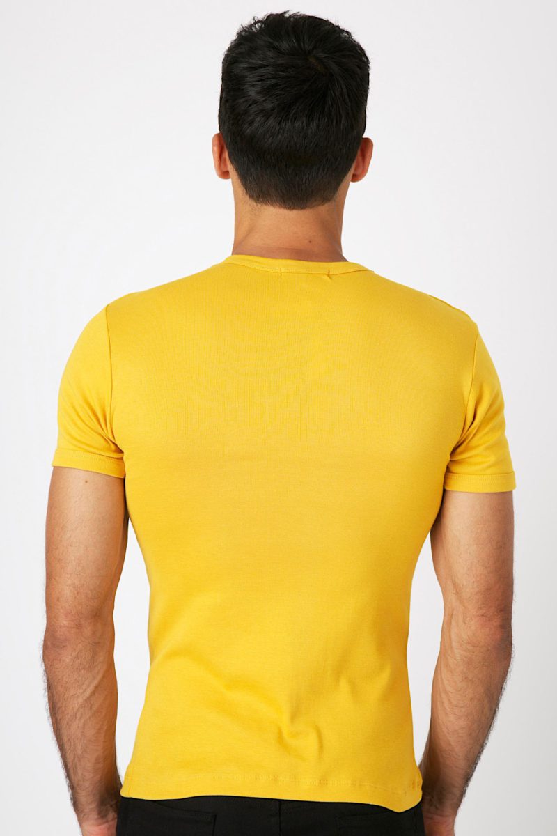 เสื้อยืดผ้าริบ คอวีแขนสั้นสีเหลือง (2)