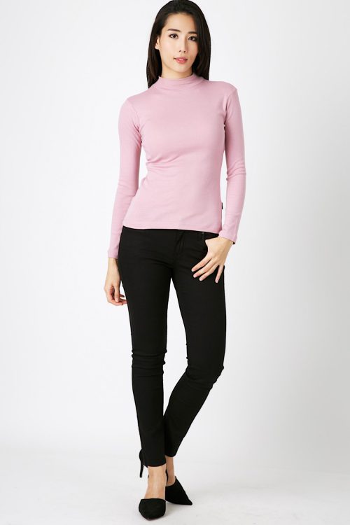 เสื้อยืดผ้าริบ คอเต่าแขนยาวสีกะปิ (4)