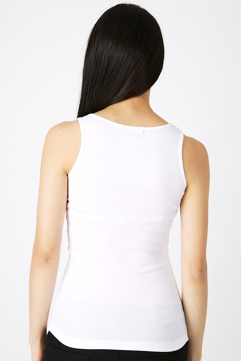 เสื้อยืดผ้าริบ เสื้อกล้ามหลังเต็ม สีขาว (4)